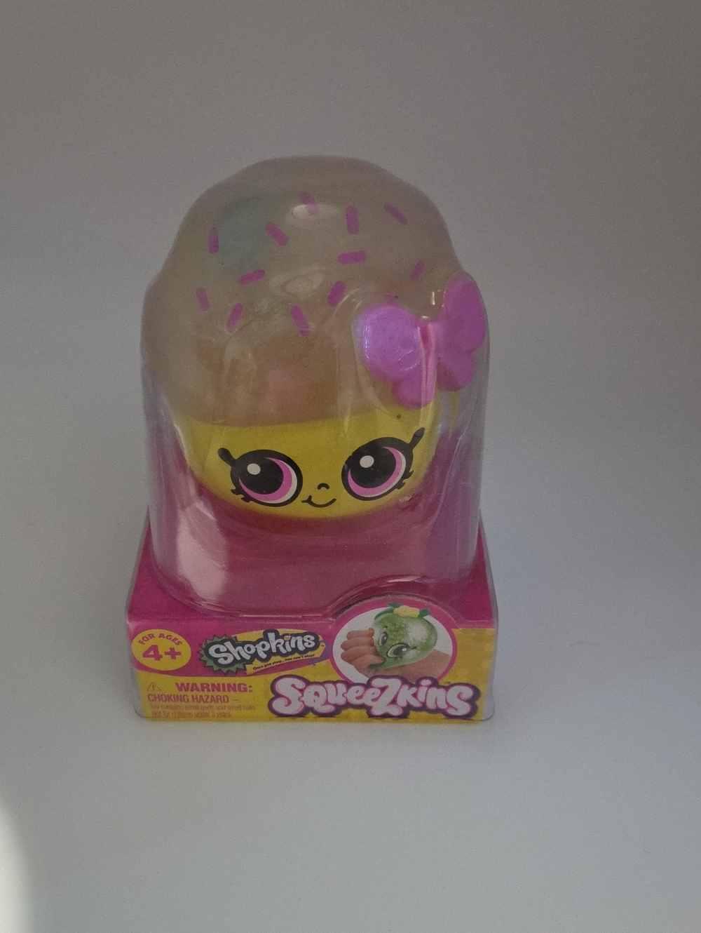 Shopkins Yellow & Pink Squeezkins Character with Purple Bow